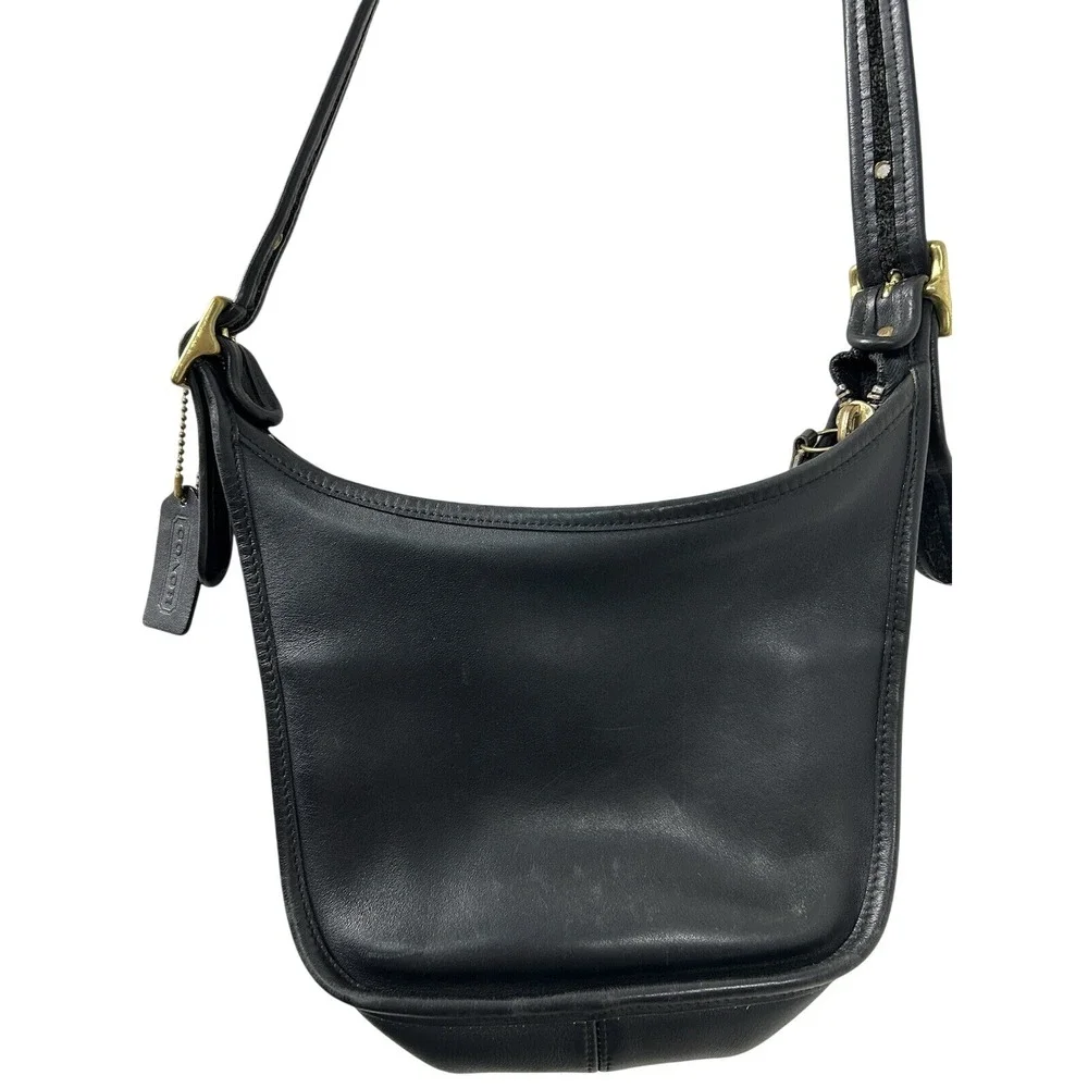 Coach VTG Janice Black Leather Crossbody Hobo Bag Brass Hardware 90s Made in USA
